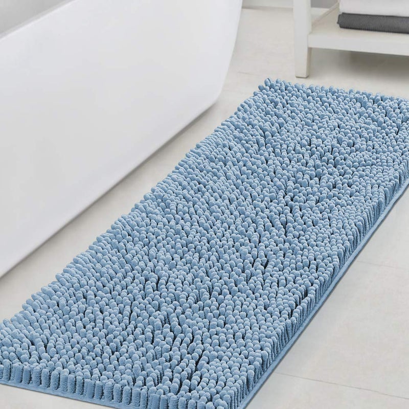 H.VERSAILTEX Bathroom Rugs Bath Mats Non Slip Luxury Chenille Bathroom Runner Rug 47x17 Extra Soft and Absorbent Shaggy Rugs Washable Dry Fast Area Carpet Mats, Tub - Cool Blue - Image 1
